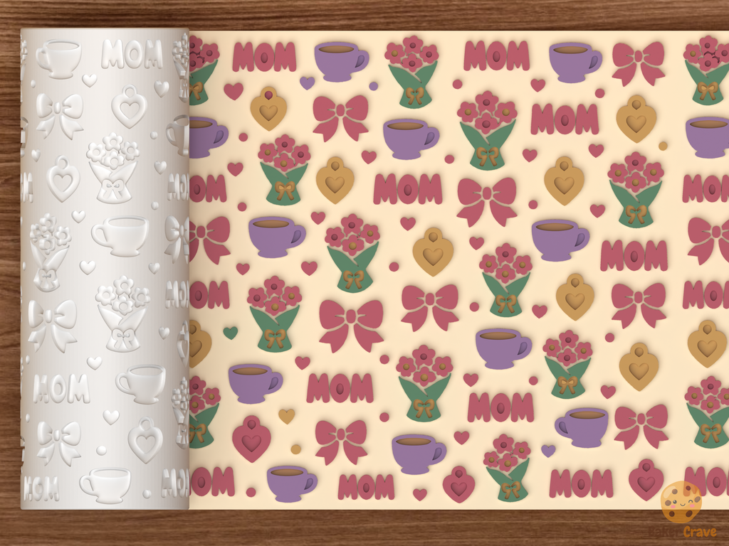 Mother's Day Tea Floral Textured Roller STL File - 01 main photo emboss colored