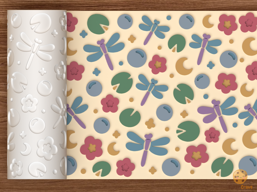 Dragonfly Pond Textured Roller STL File - 01 main photo emboss colored