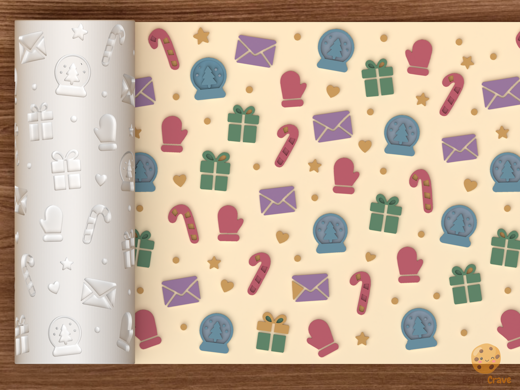 Christmas Holiday Icons Textured Roller STL File - 01 main photo emboss colored