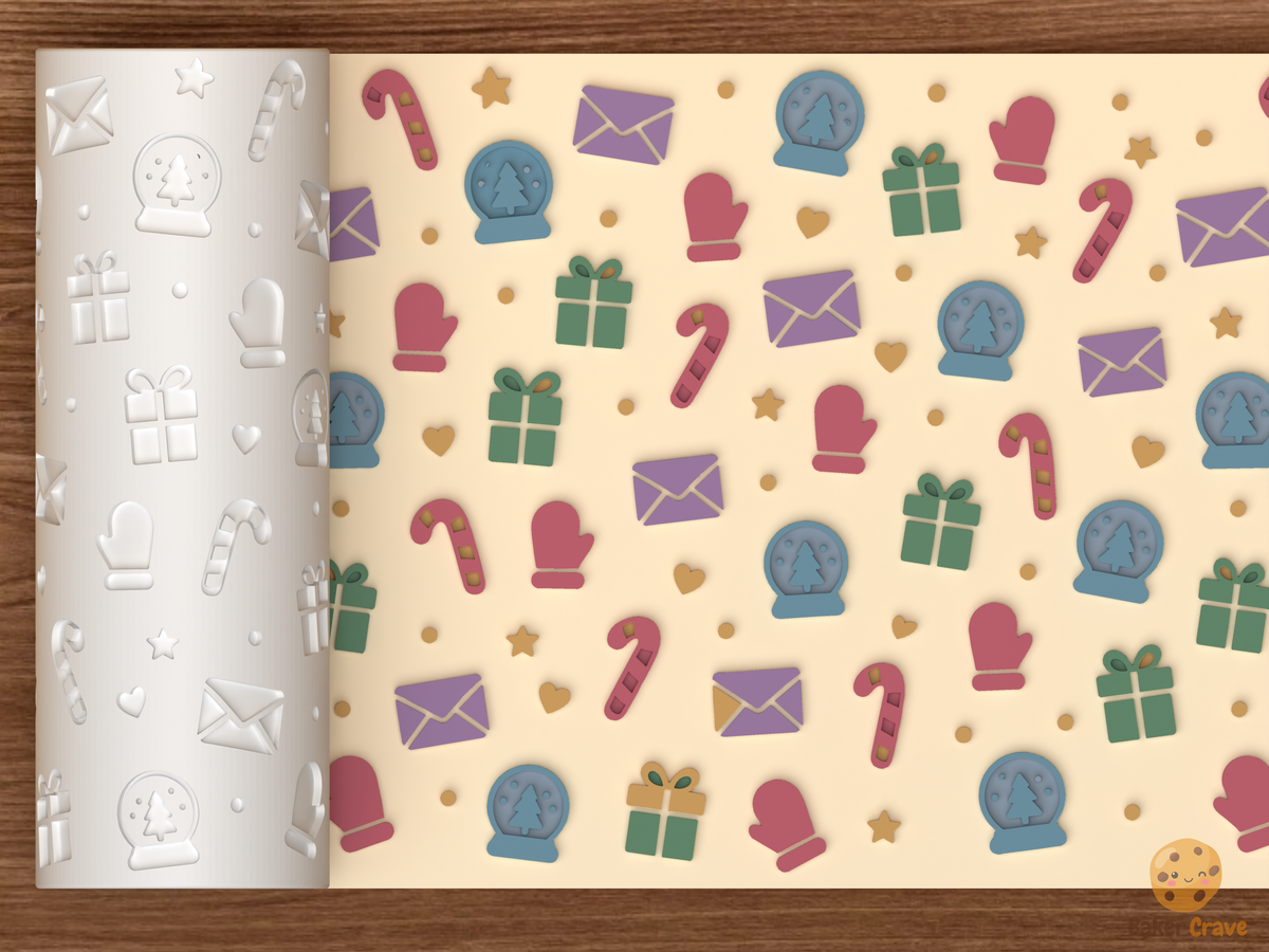 Christmas Holiday Icons Textured Roller STL File - 01 main photo emboss colored