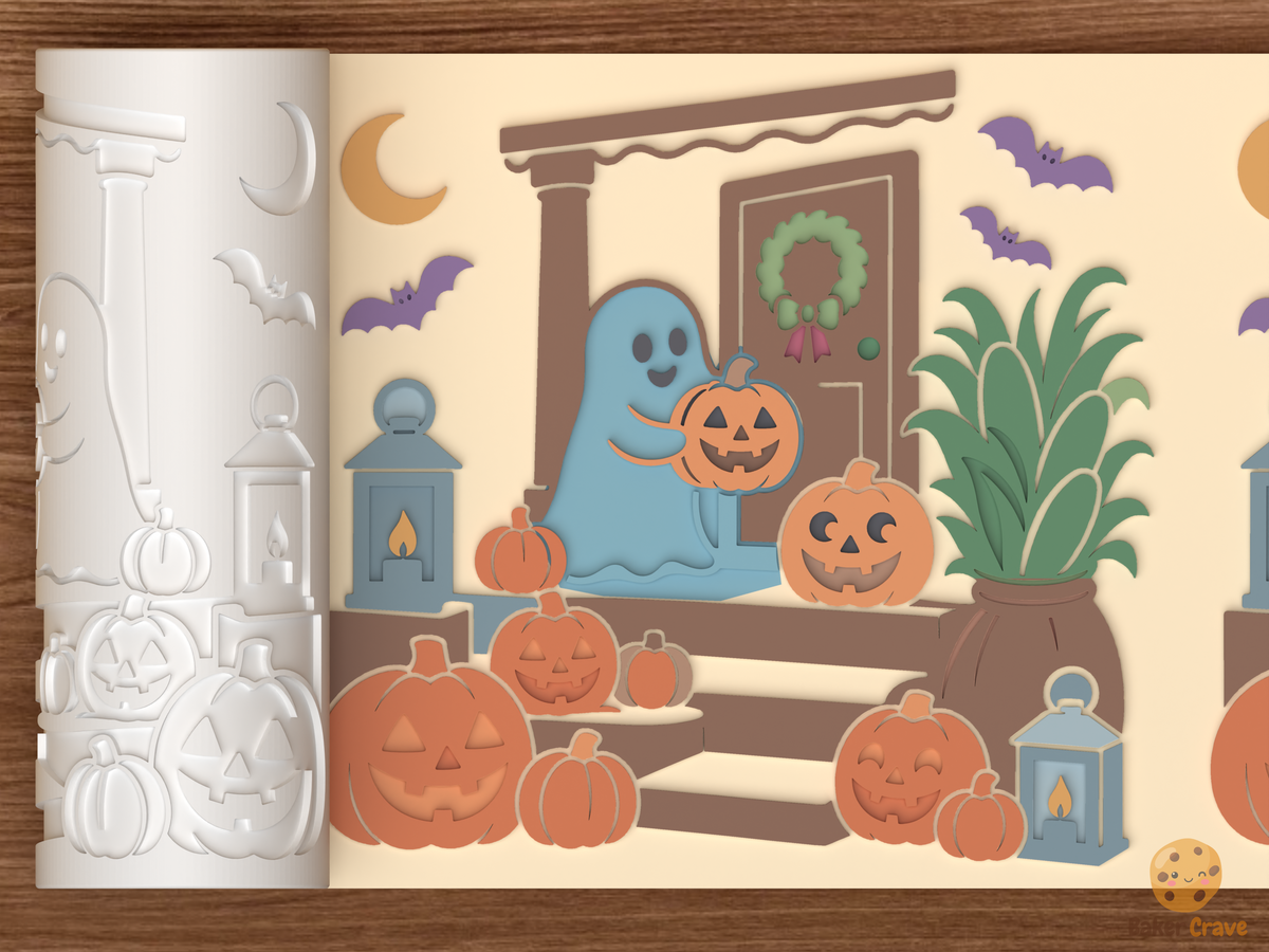 Jack O Lantern Porch Setup Textured Roller STL File - 01 main photo emboss colored