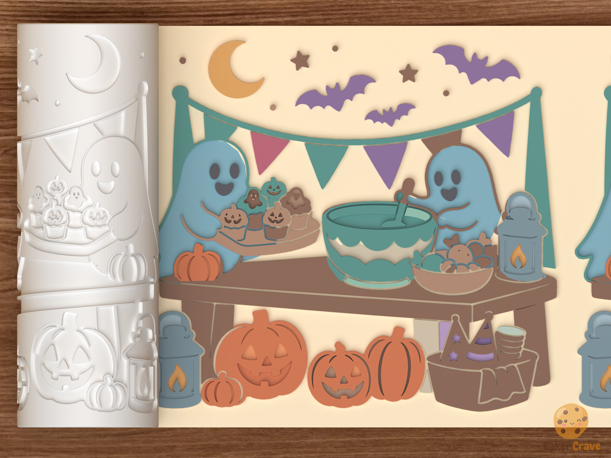 Spooky Party Prep Table Textured Roller STL File - 01 main photo emboss colored