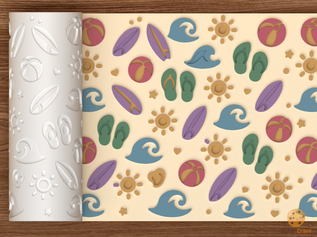 Beach Summer Textured Roller STL File - 01 main photo emboss colored