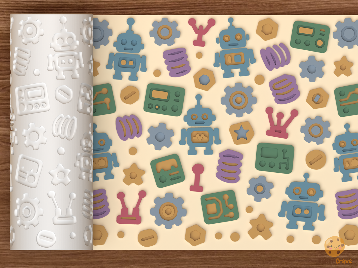 Robot Workshop Textured Roller STL File - 01 main photo emboss colored