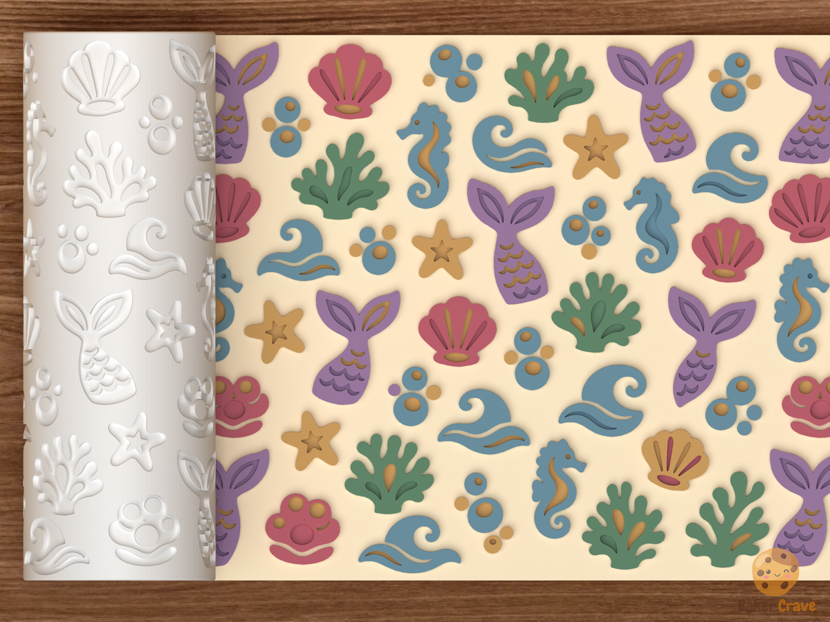 Mermaid Lagoon Textured Roller STL File - 01 main photo emboss colored