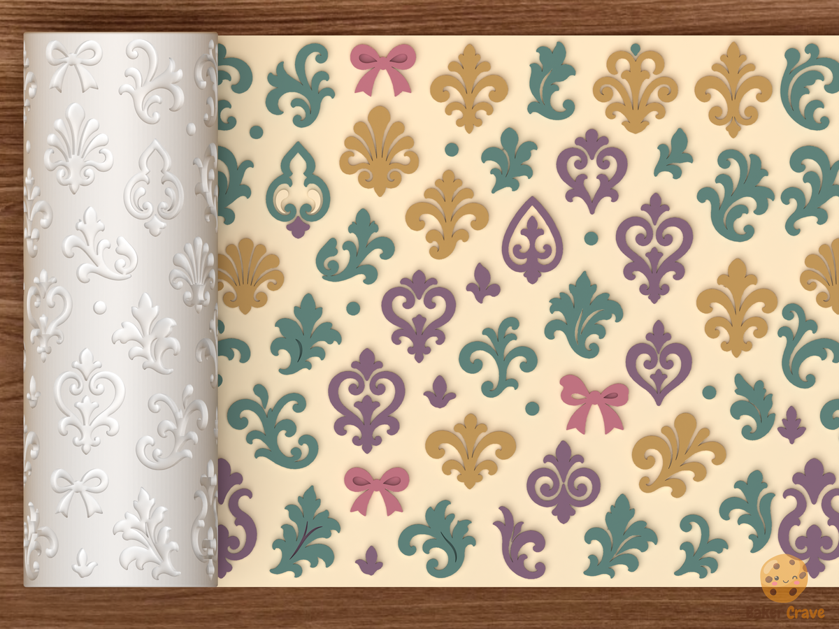 Damask Fleur De Lis Textured Roller STL File - 01 main photo emboss colored