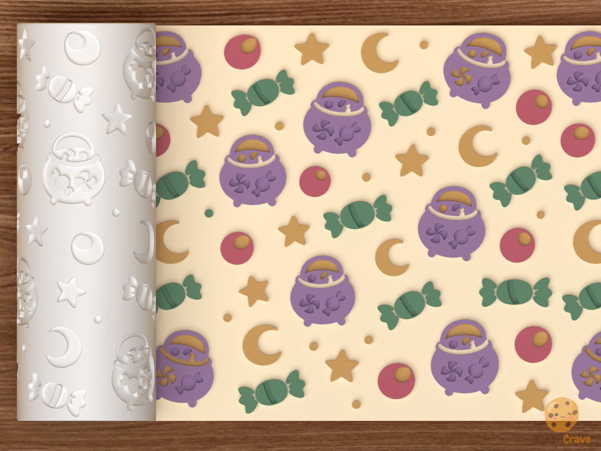 Candy Cauldron Textured Roller STL File - 01 main photo emboss colored
