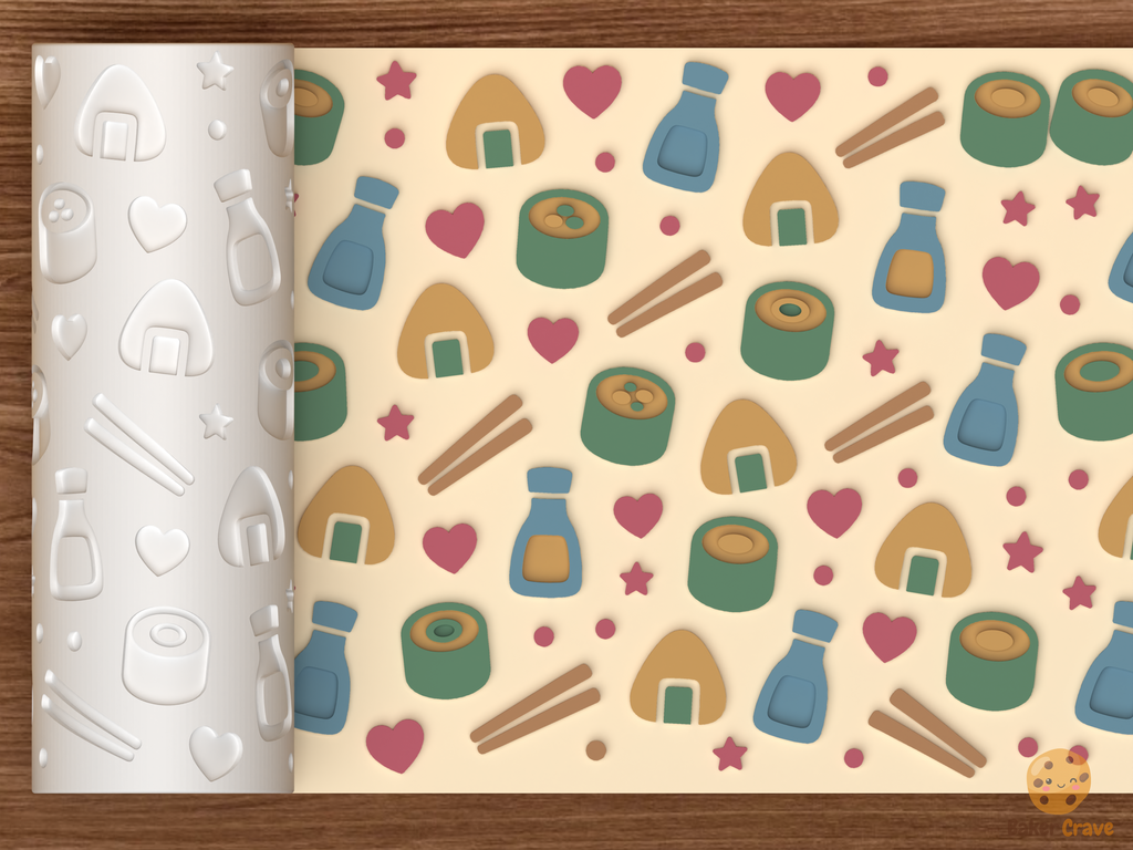 Kawaii Sushi Textured Roller STL File - 01 main photo emboss colored