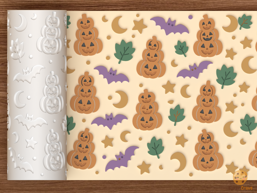 Jack O Lantern Stack Textured Roller STL File - 01 main photo emboss colored