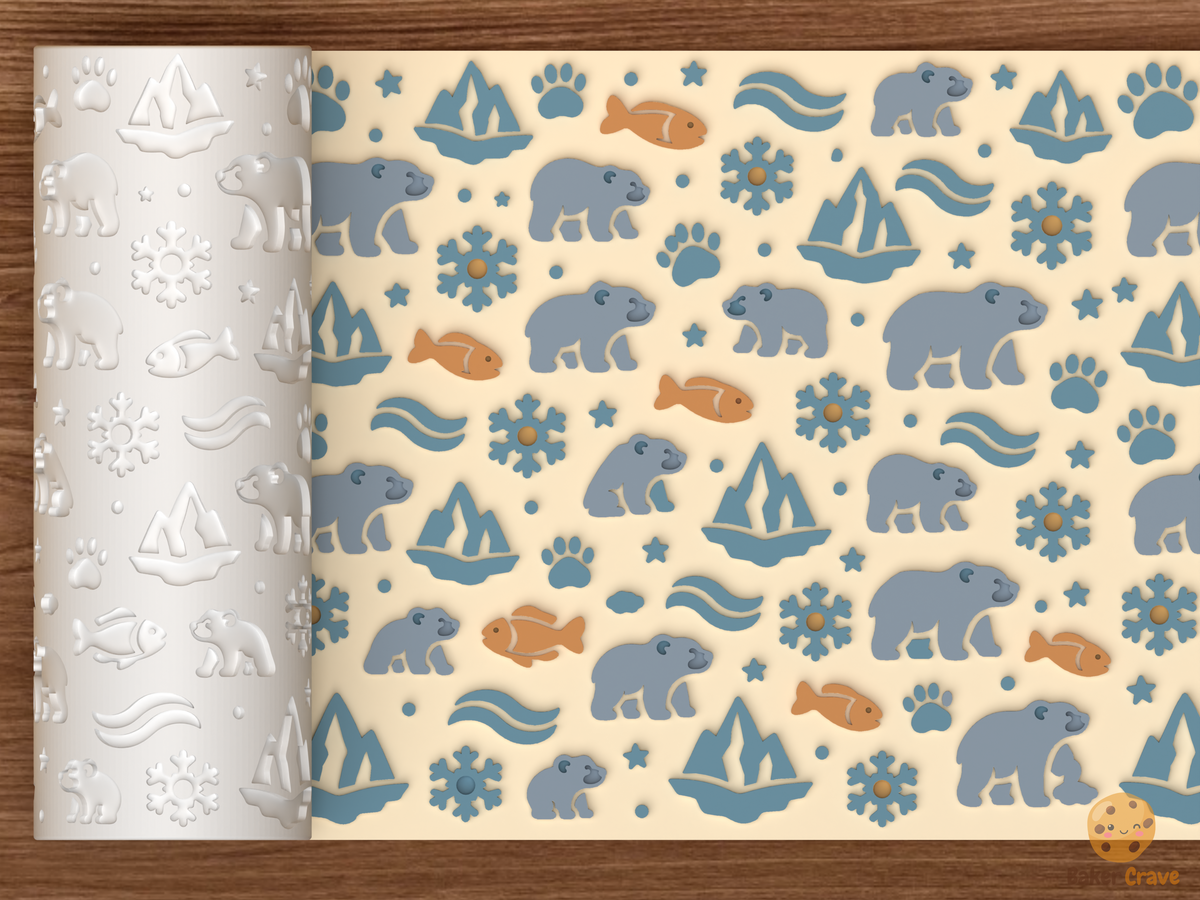 Polar Bear Arctic Textured Roller STL File - 01 main photo emboss colored