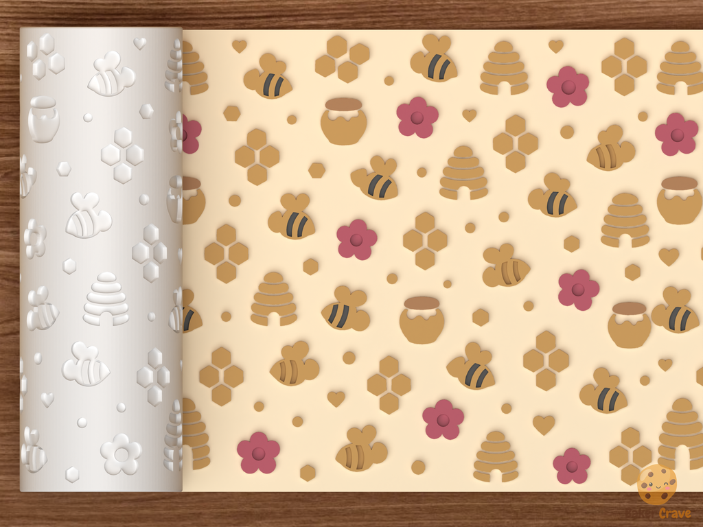 Honey Bee Garden Textured Roller STL File - 01 main photo emboss colored