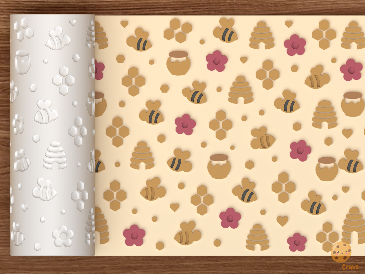 Honey Bee Garden Textured Roller STL File - 01 main photo emboss colored