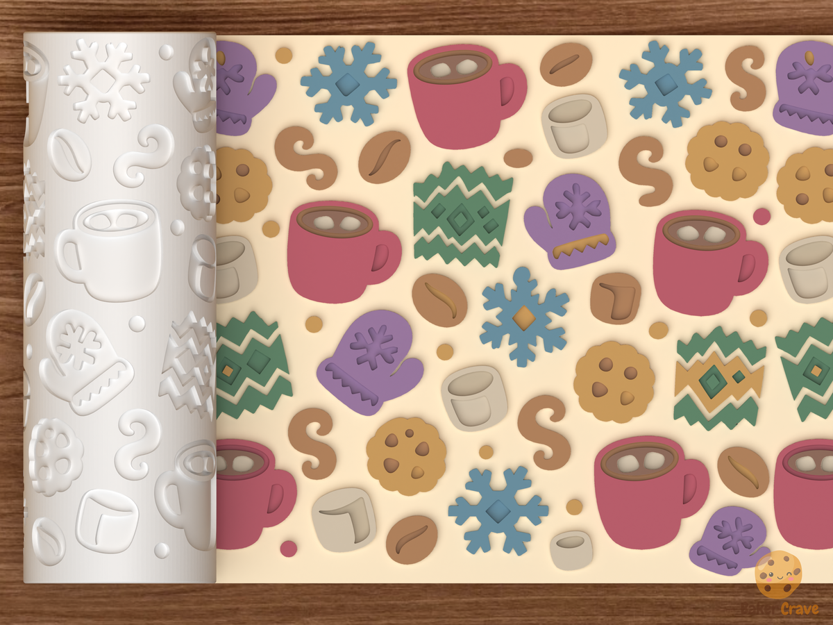 Hot Cocoa Cozy Textured Roller STL File - 01 main photo emboss colored