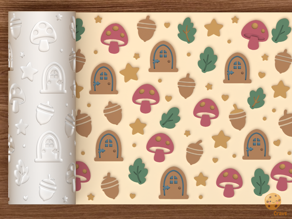 Woodland Fairy Garden Textured Roller STL File - 01 main photo emboss colored