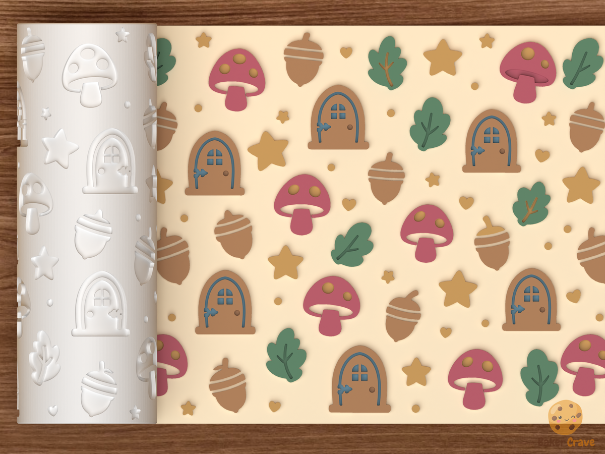 Woodland Fairy Garden Textured Roller STL File - 01 main photo emboss colored