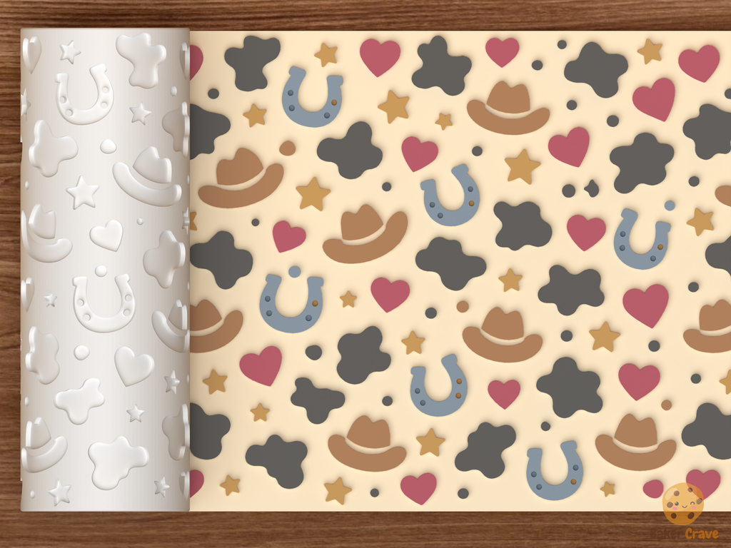 Cow Print Western Textured Roller STL File - 01 main photo emboss colored