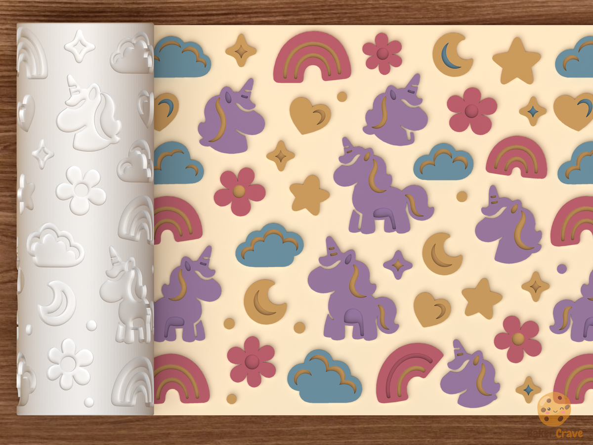 Unicorn Meadow Textured Roller STL File - 01 main photo emboss colored