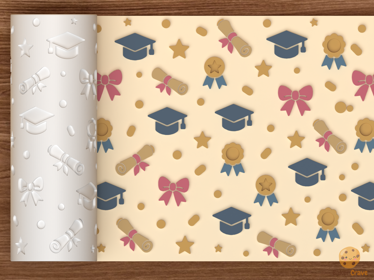 Graduation Celebration Textured Roller STL File - 01 main photo emboss colored