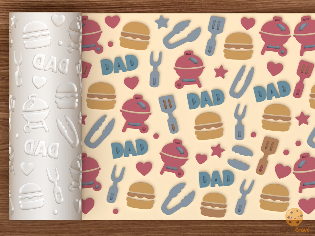 Father's Day BBQ Textured Roller STL File - 01 main photo emboss colored