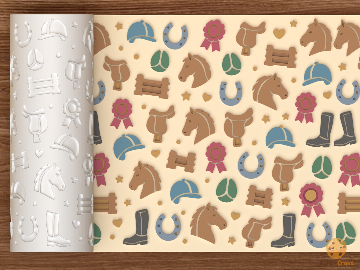 Horse Equestrian Club Textured Roller STL File - 01 main photo emboss colored
