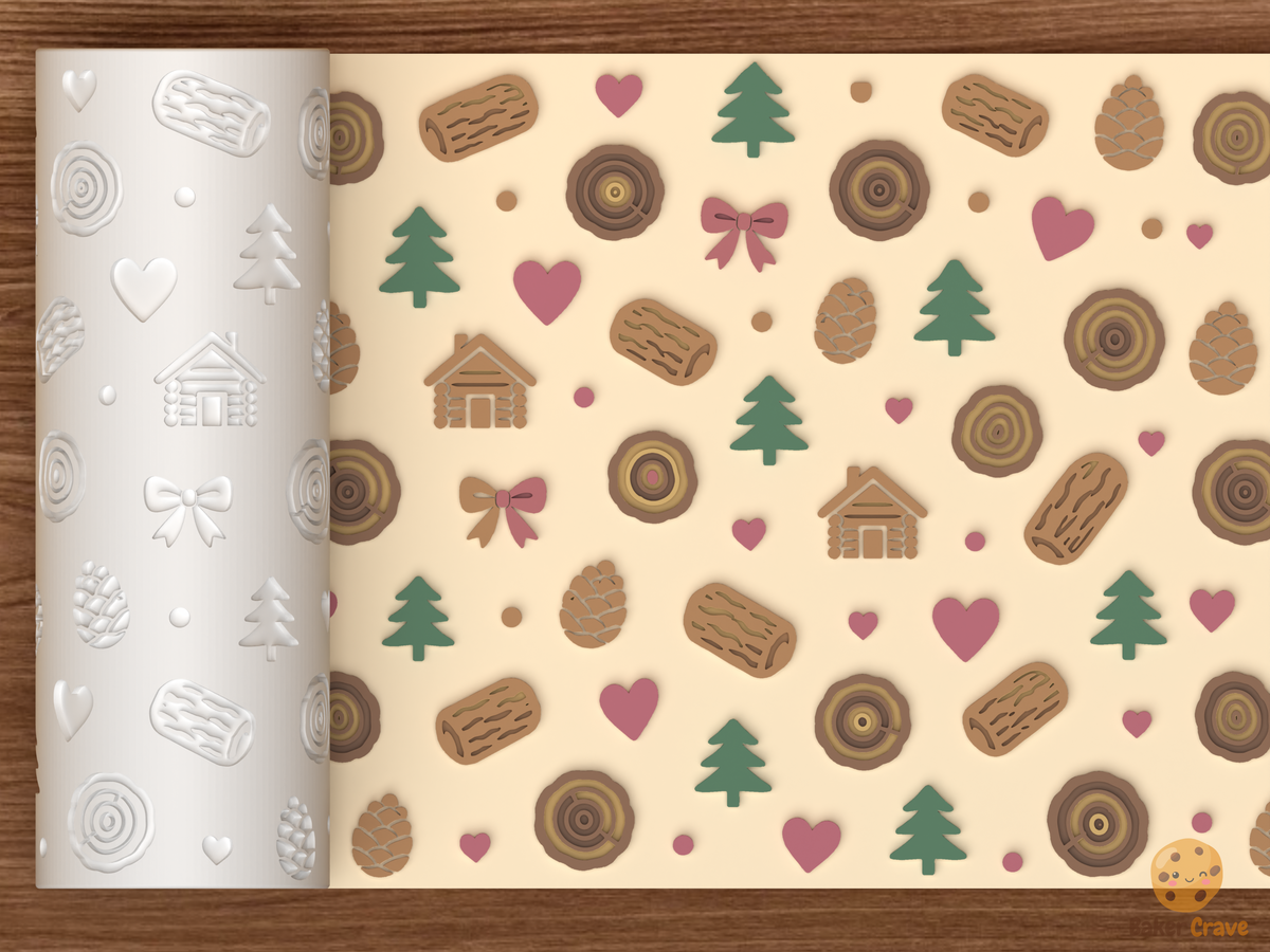 Rustic Woodland Cabin Textured Roller STL File - 01 main photo emboss colored