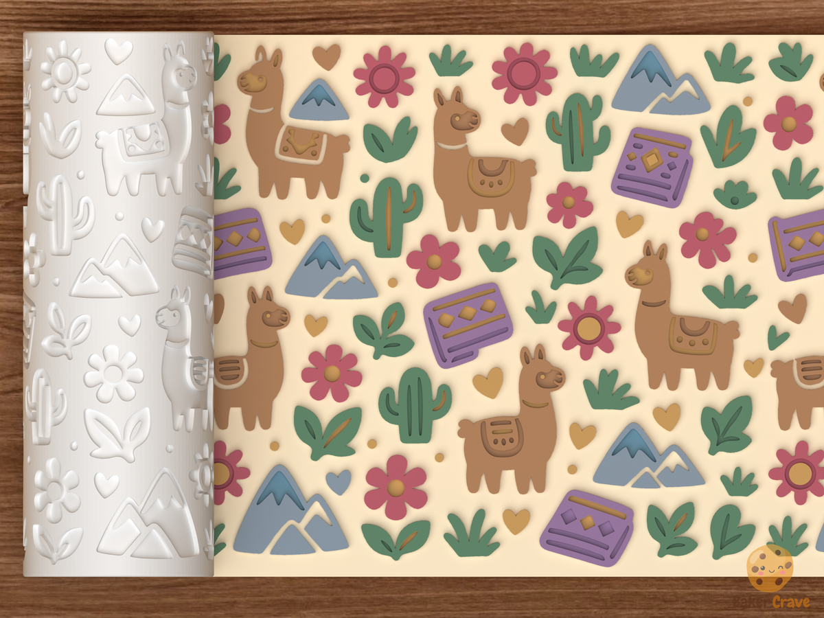 Llama Meadow Textured Roller STL File - 01 main photo emboss colored