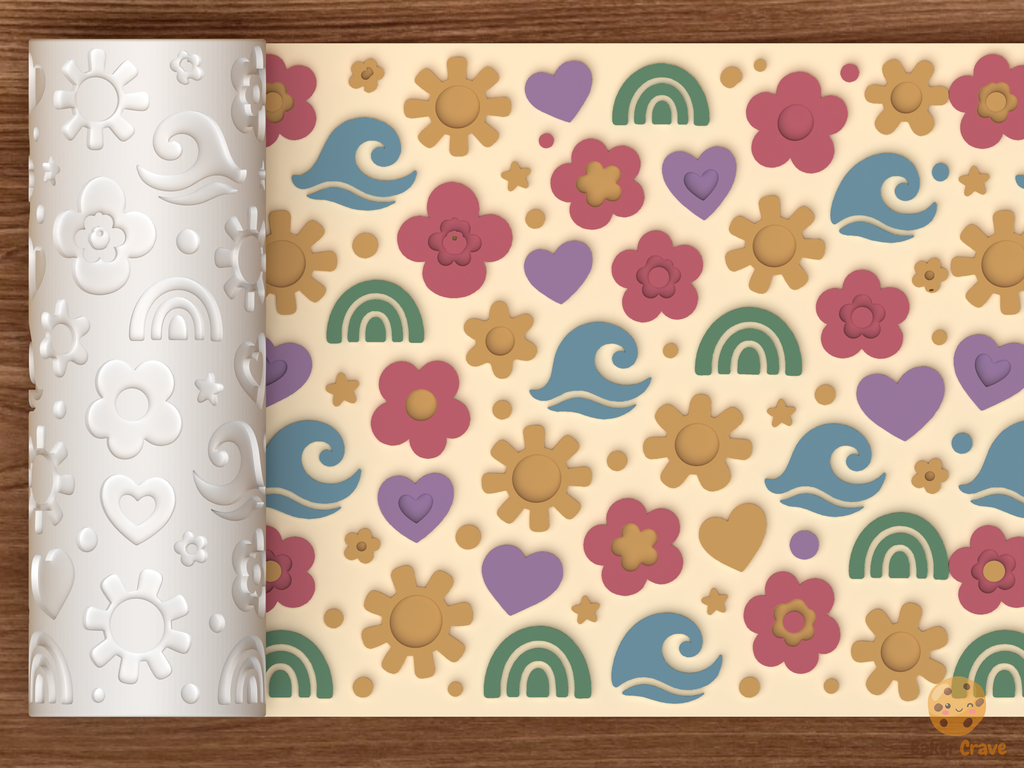 Boho Sunshine Rainbow Textured Roller STL File - 01 main photo emboss colored