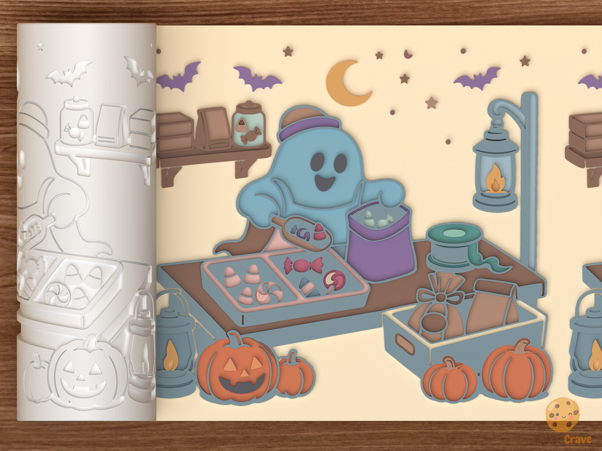 Ghost Candy Packing Station Textured Roller STL File - 01 main photo emboss colored