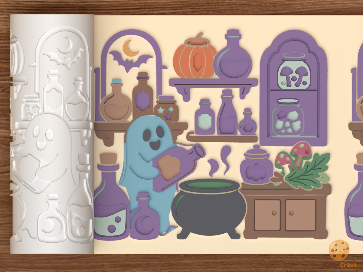 Potion Pantry Wall Textured Roller STL File - 01 main photo emboss colored