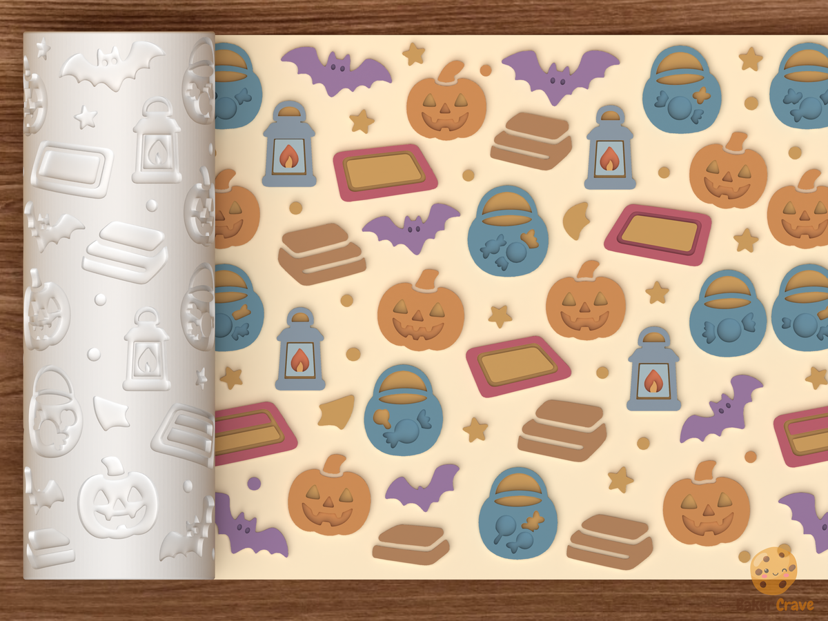 Trick Or Treat Doorstep Textured Roller STL File - 01 main photo emboss colored