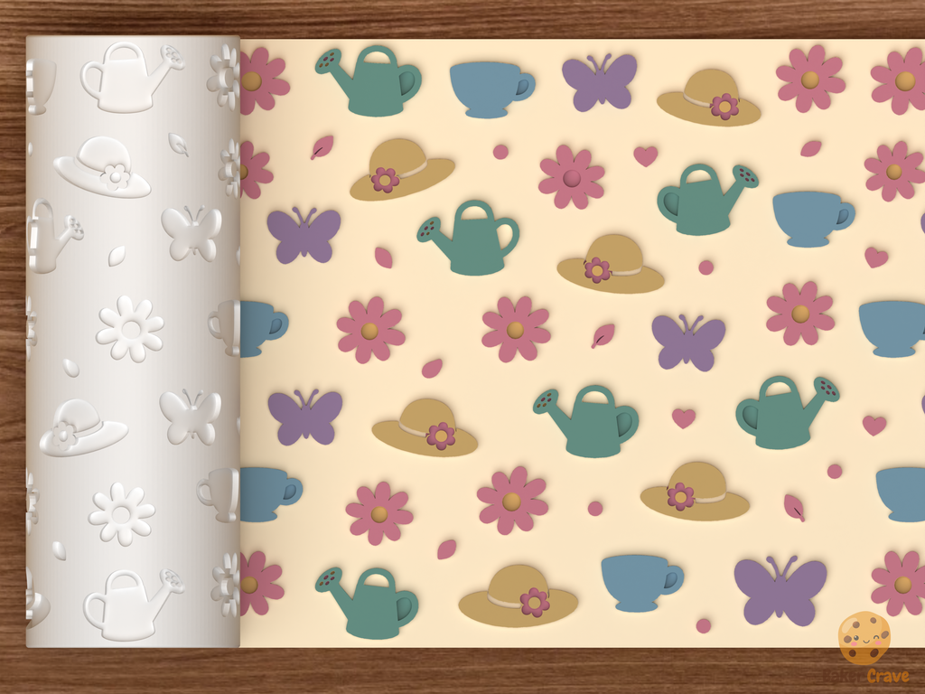 Spring Garden Tea Party Textured Roller STL File - 01 main photo emboss colored