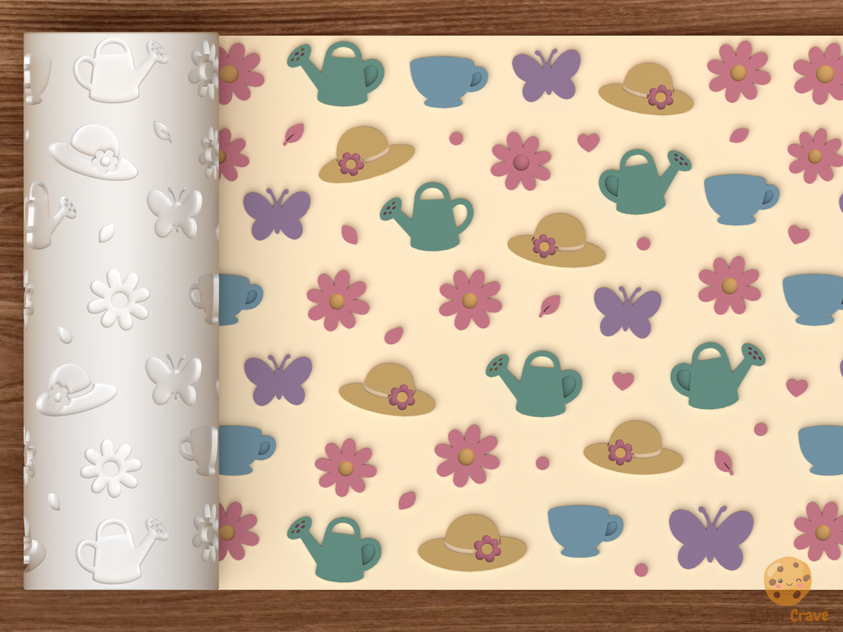 Spring Garden Tea Party Textured Roller STL File - 01 main photo emboss colored