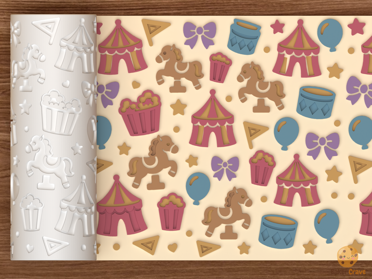 Vintage Circus Party Textured Roller STL File - 01 main photo emboss colored