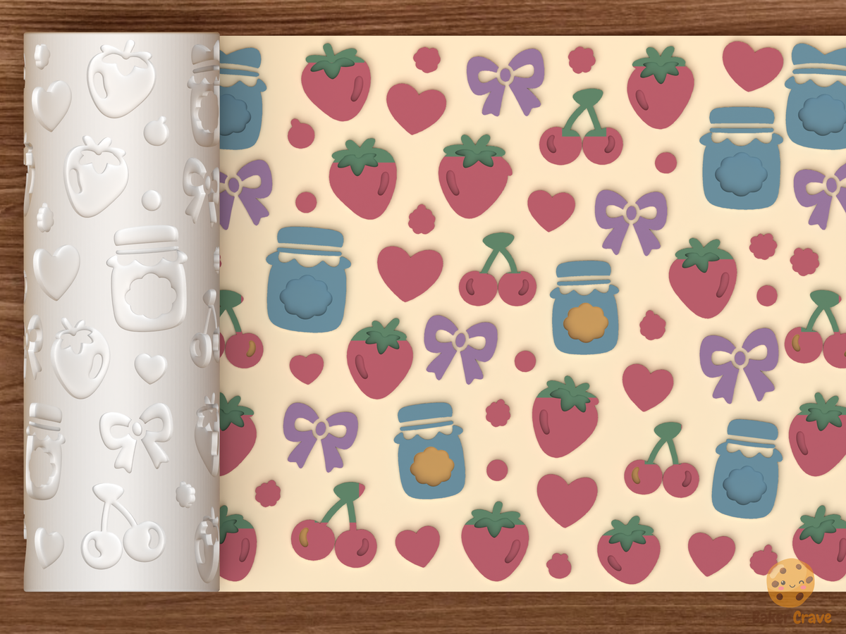 Berry Sweet Jam Textured Roller STL File - 01 main photo emboss colored