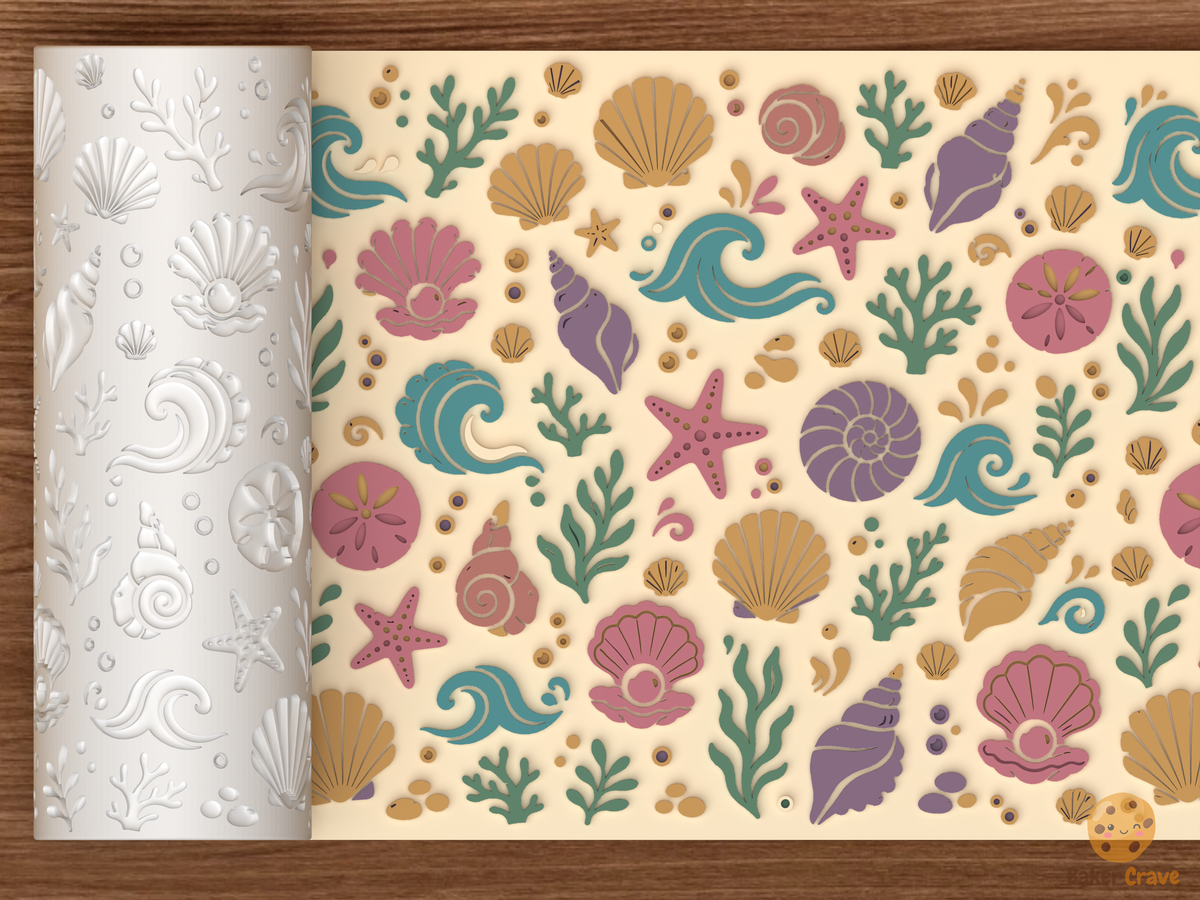 Ocean Shell & Wave Textured Roller - 01 main photo emboss colored