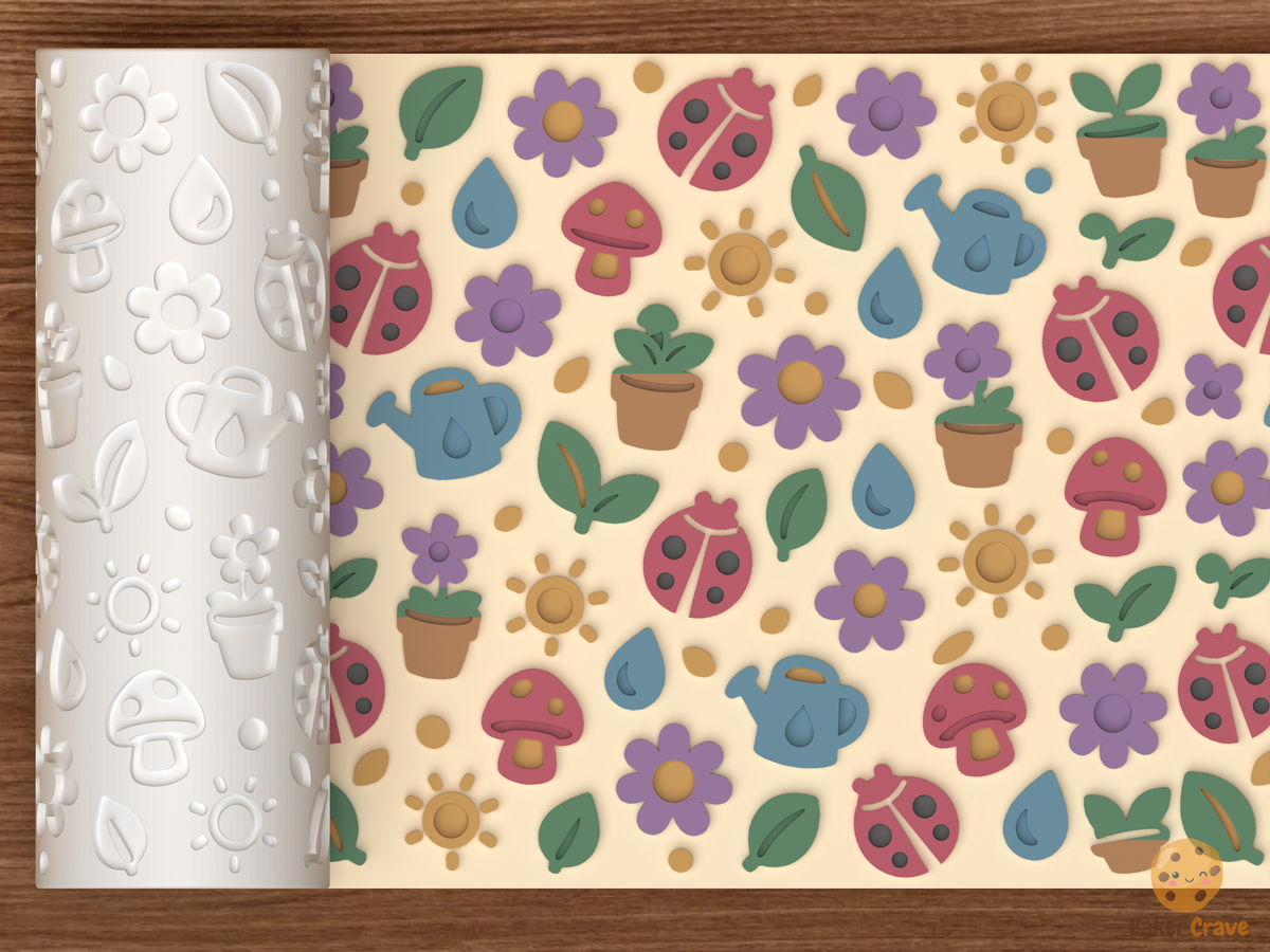 Ladybug Garden Textured Roller STL File - 01 main photo emboss colored