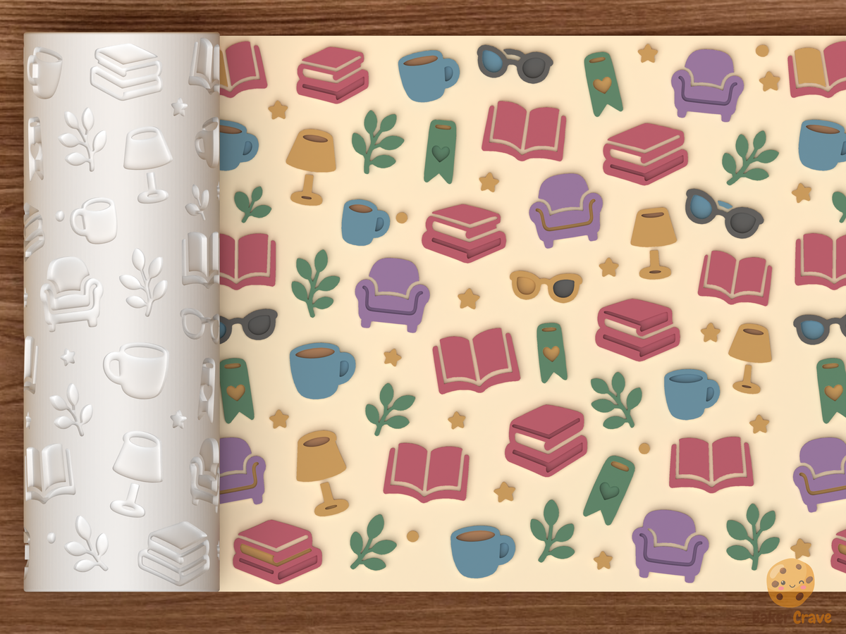 Bookish Reading Nook Textured Roller STL File - 01 main photo emboss colored
