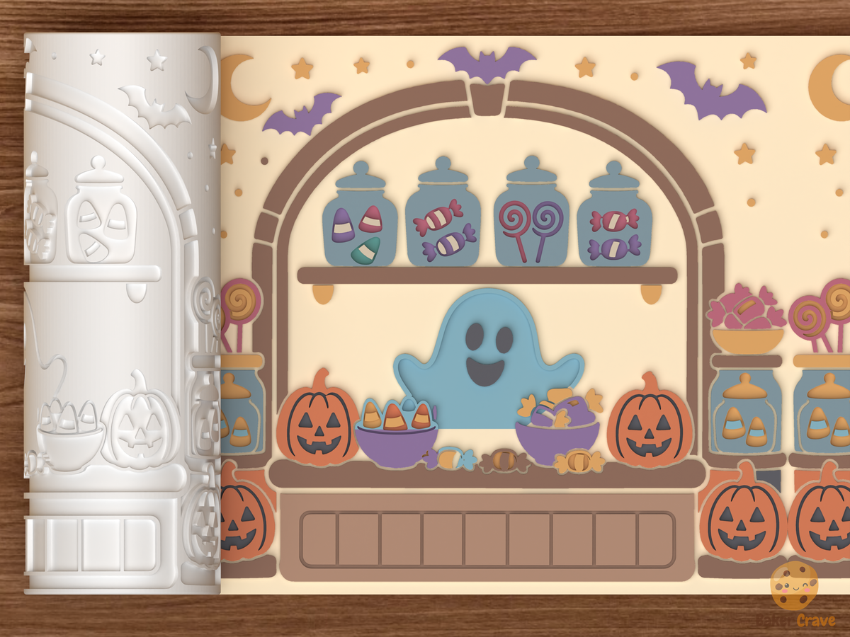 Haunted Candy Shop Window Halloween Textured Roller STL File - 01 main photo emboss colored