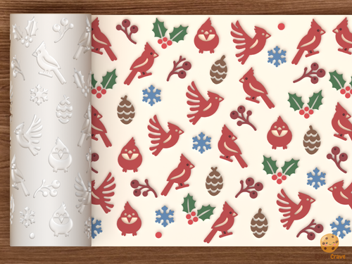 Winter Cardinal Berry Sprig Textured Roller STL File