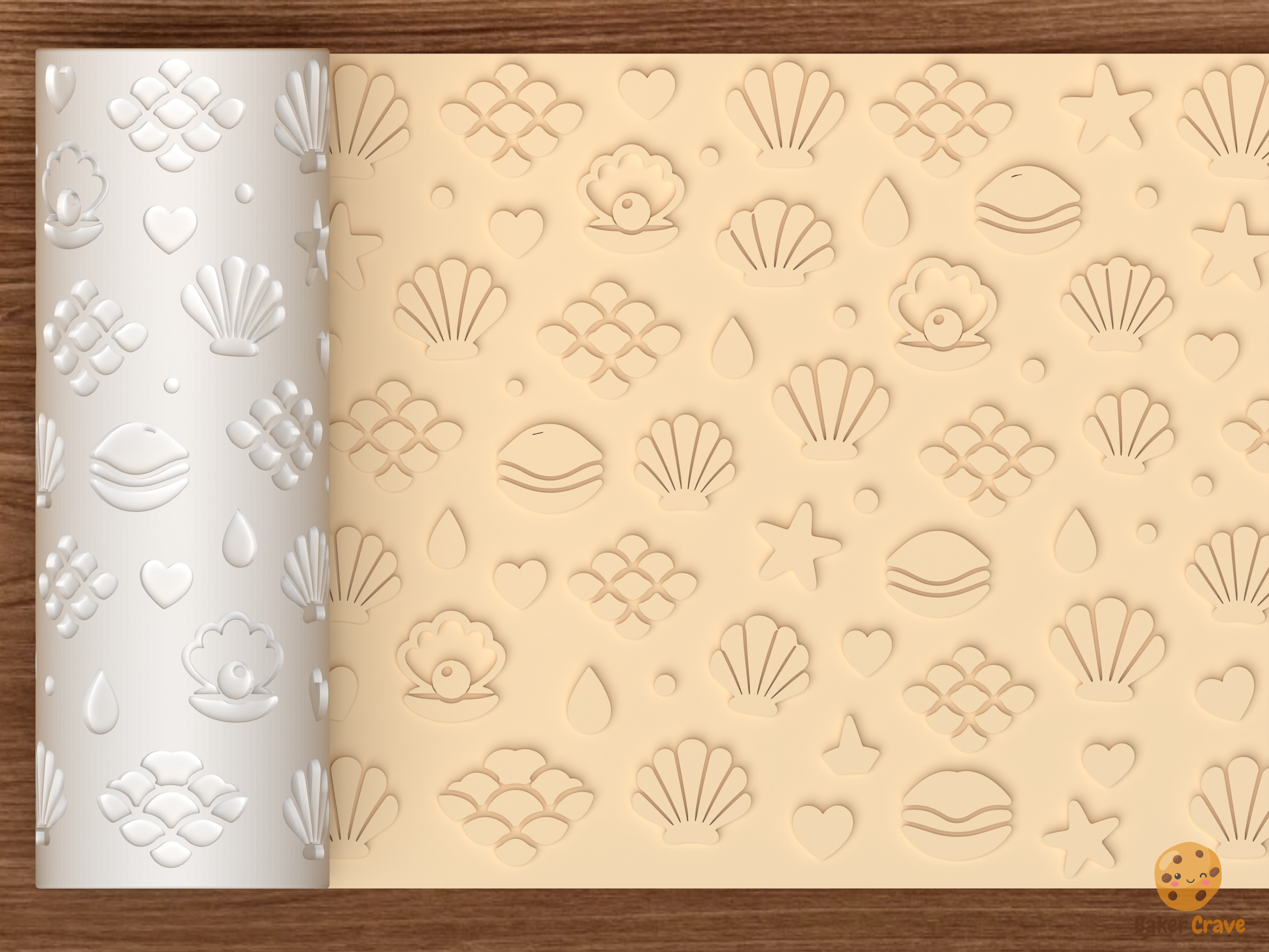 Coastal Seashell Textured Roller STL File - 01 main photo emboss