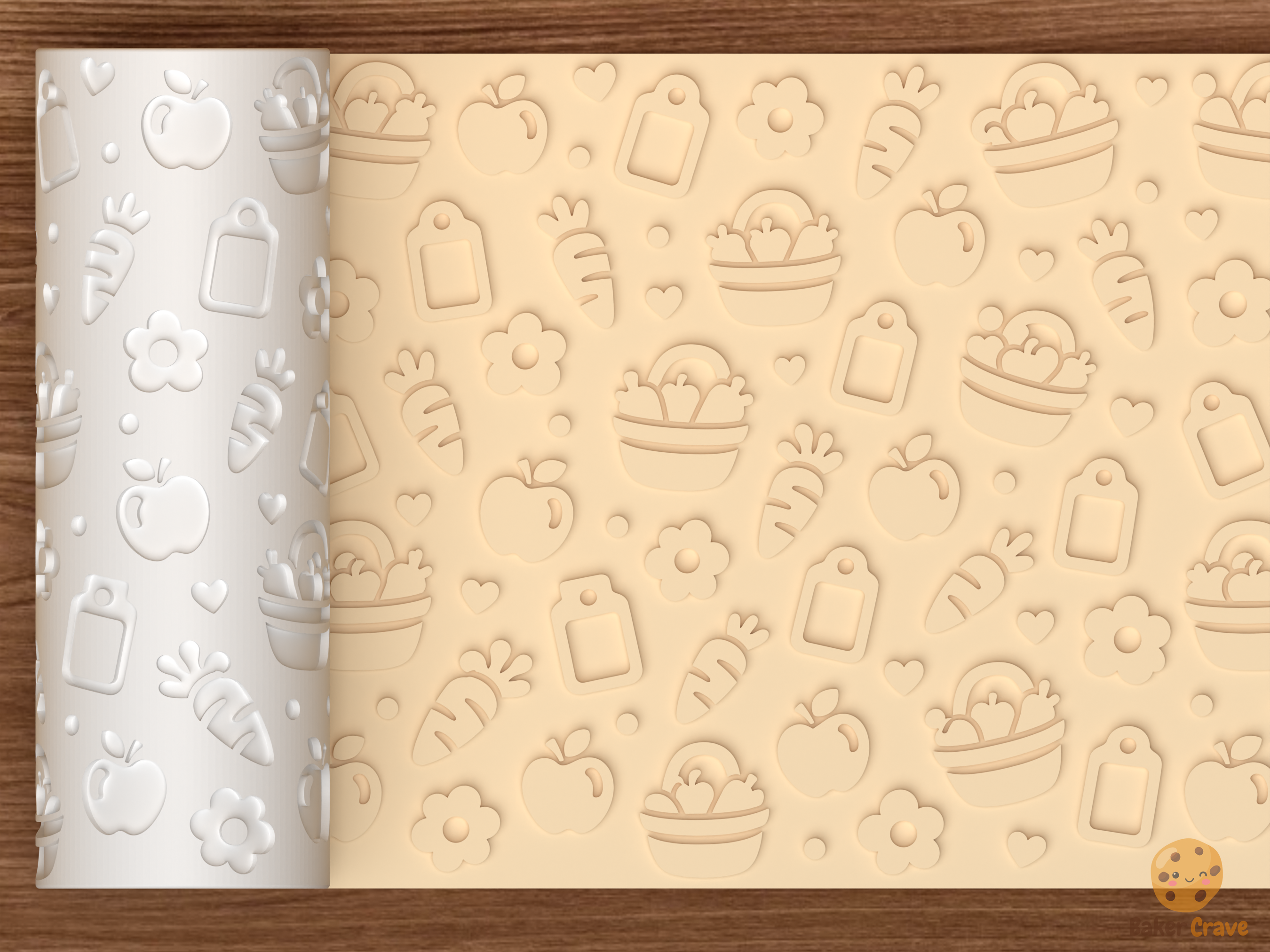 Farmers Market Harvest Textured Roller STL File - 01 main photo emboss