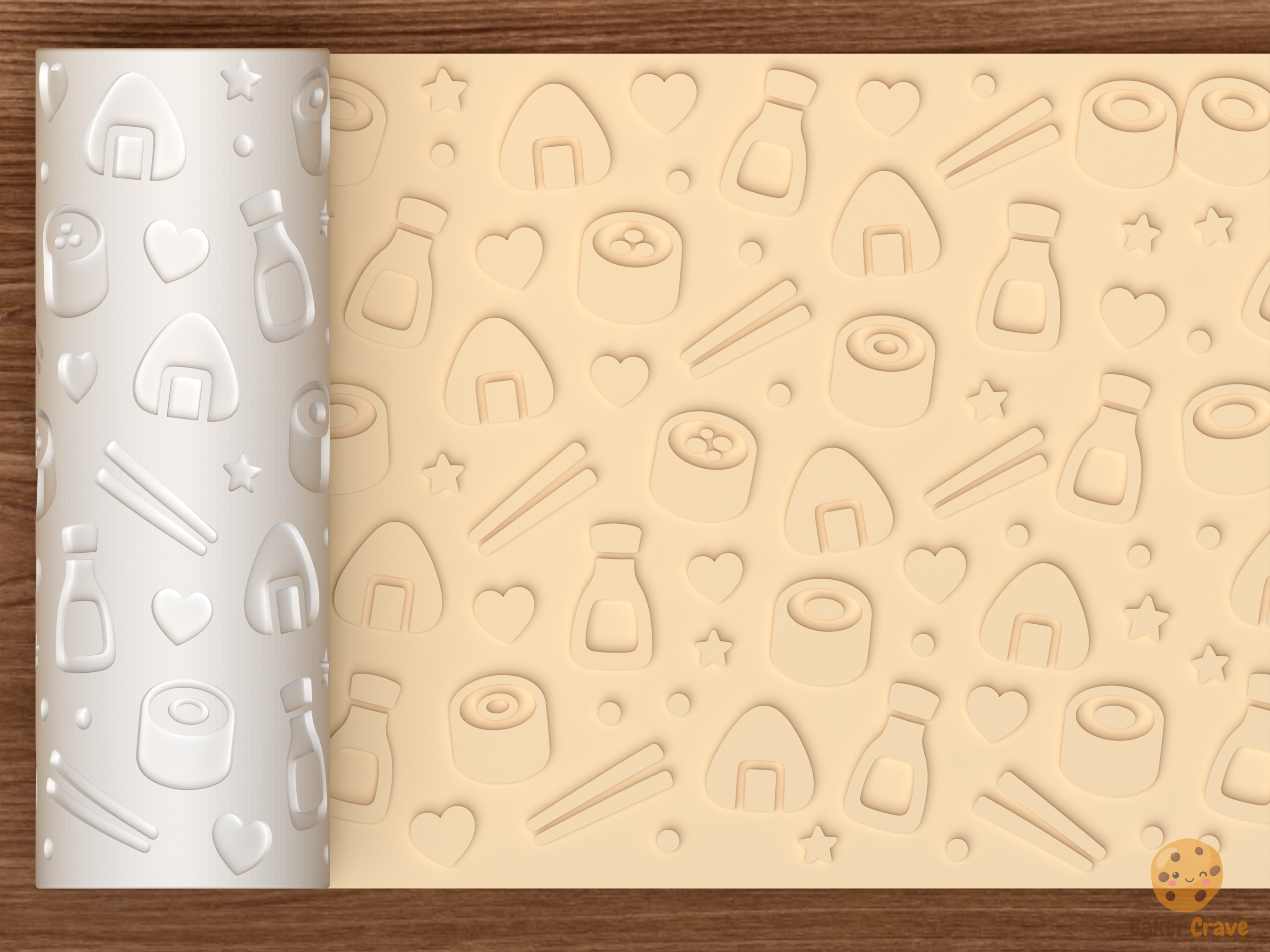 Kawaii Sushi Textured Roller STL File - 01 main photo emboss