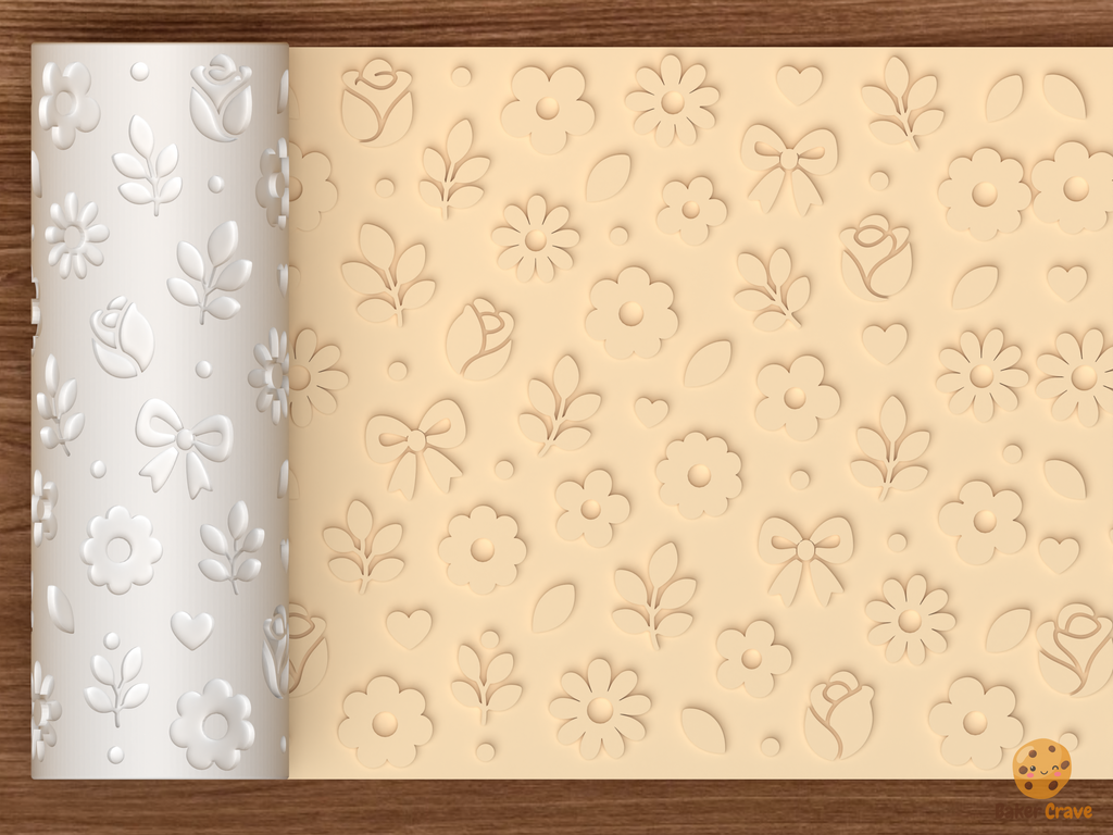 Whimsical Floral Garden Textured Roller STL File - 01 main photo emboss