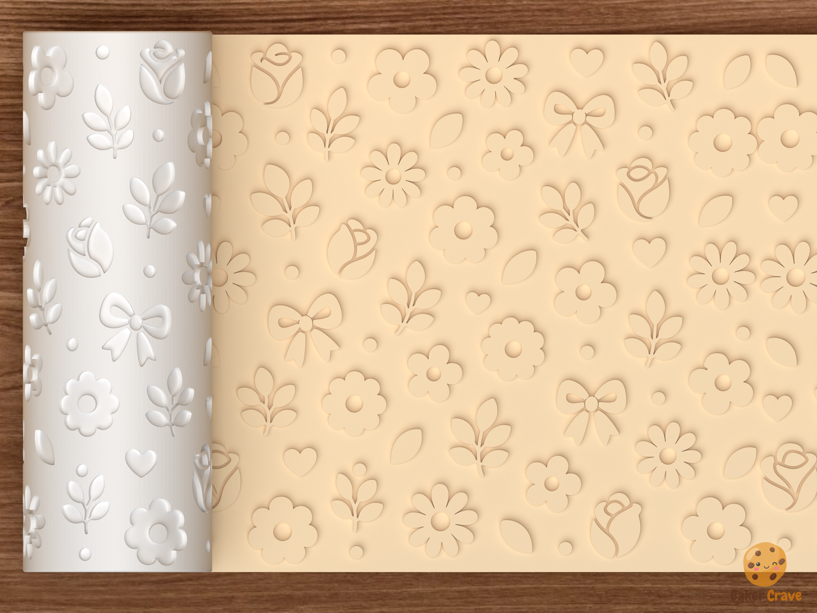 Whimsical Floral Garden Textured Roller STL File - 01 main photo emboss