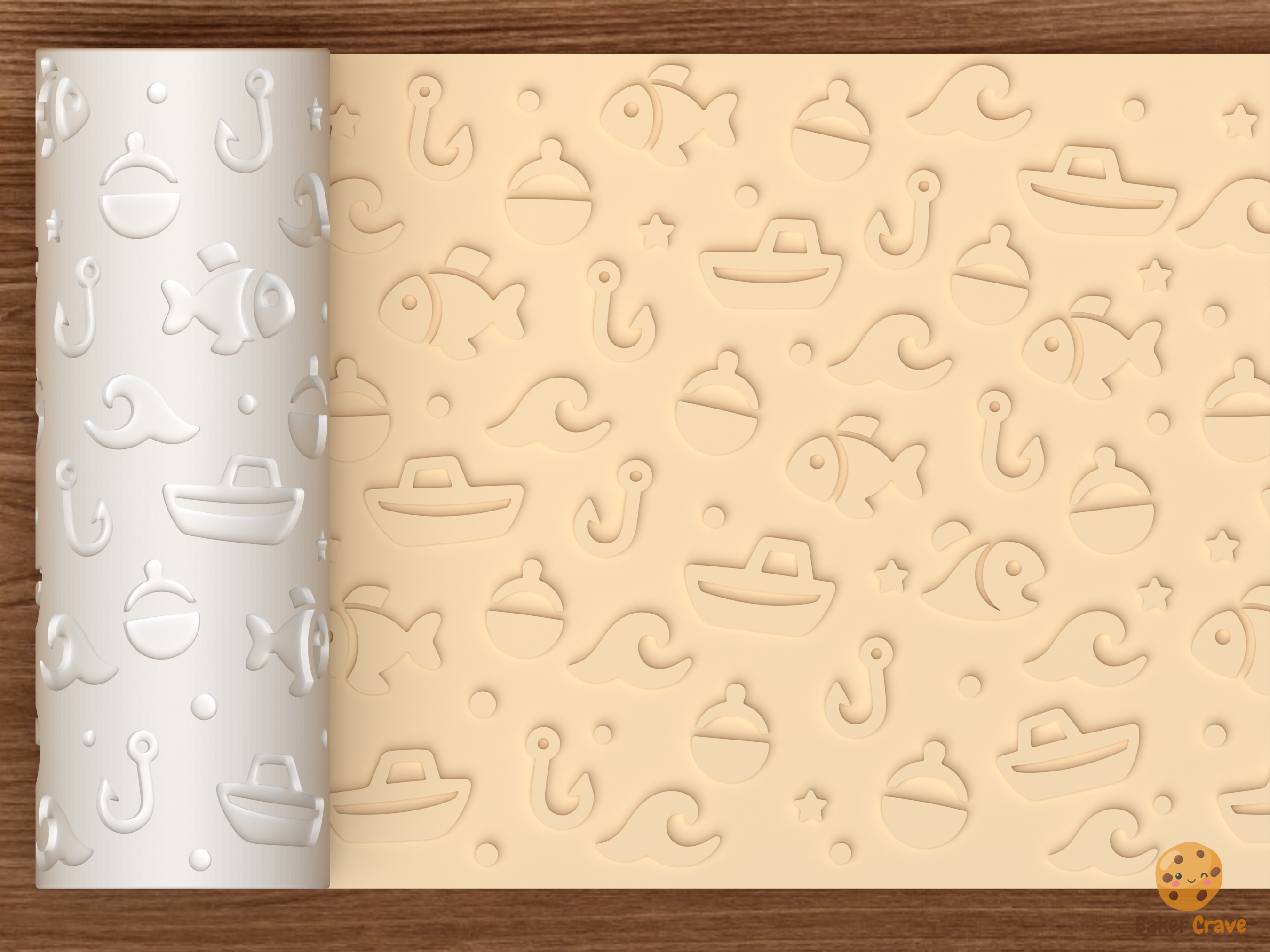 Nautical Fishing Textured Roller STL File - 01 main photo emboss