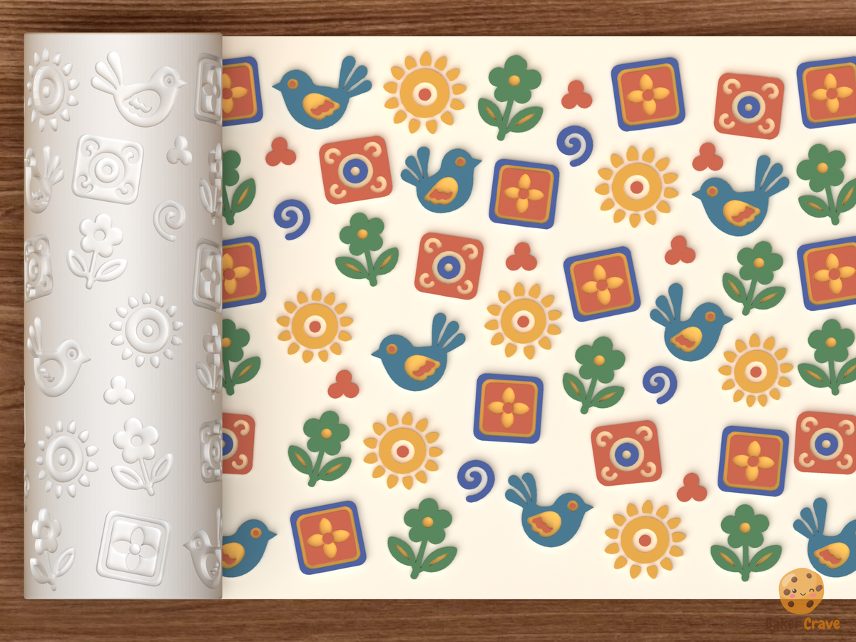 Mexican Talavera Tile Motifs Textured Roller STL File