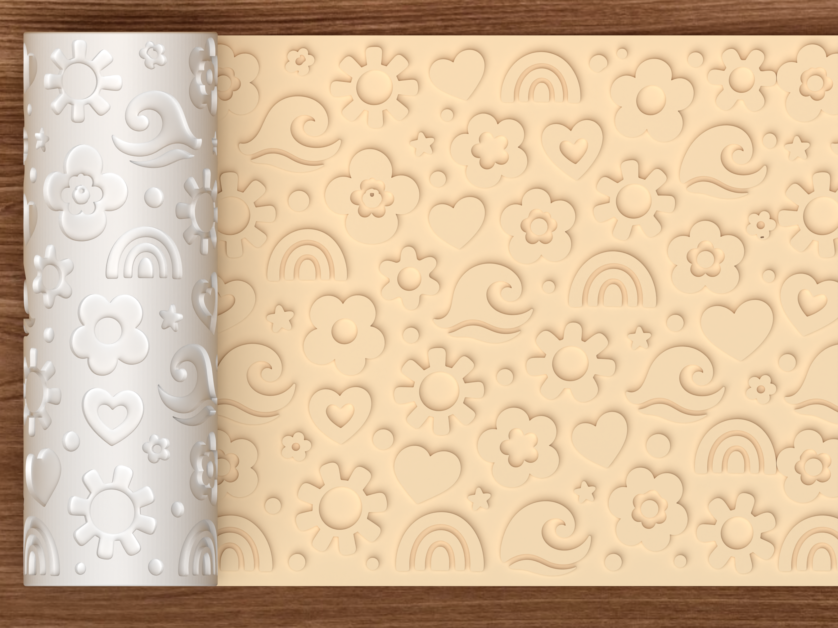 Boho Sunshine Rainbow Textured Roller STL File - 01 main photo emboss