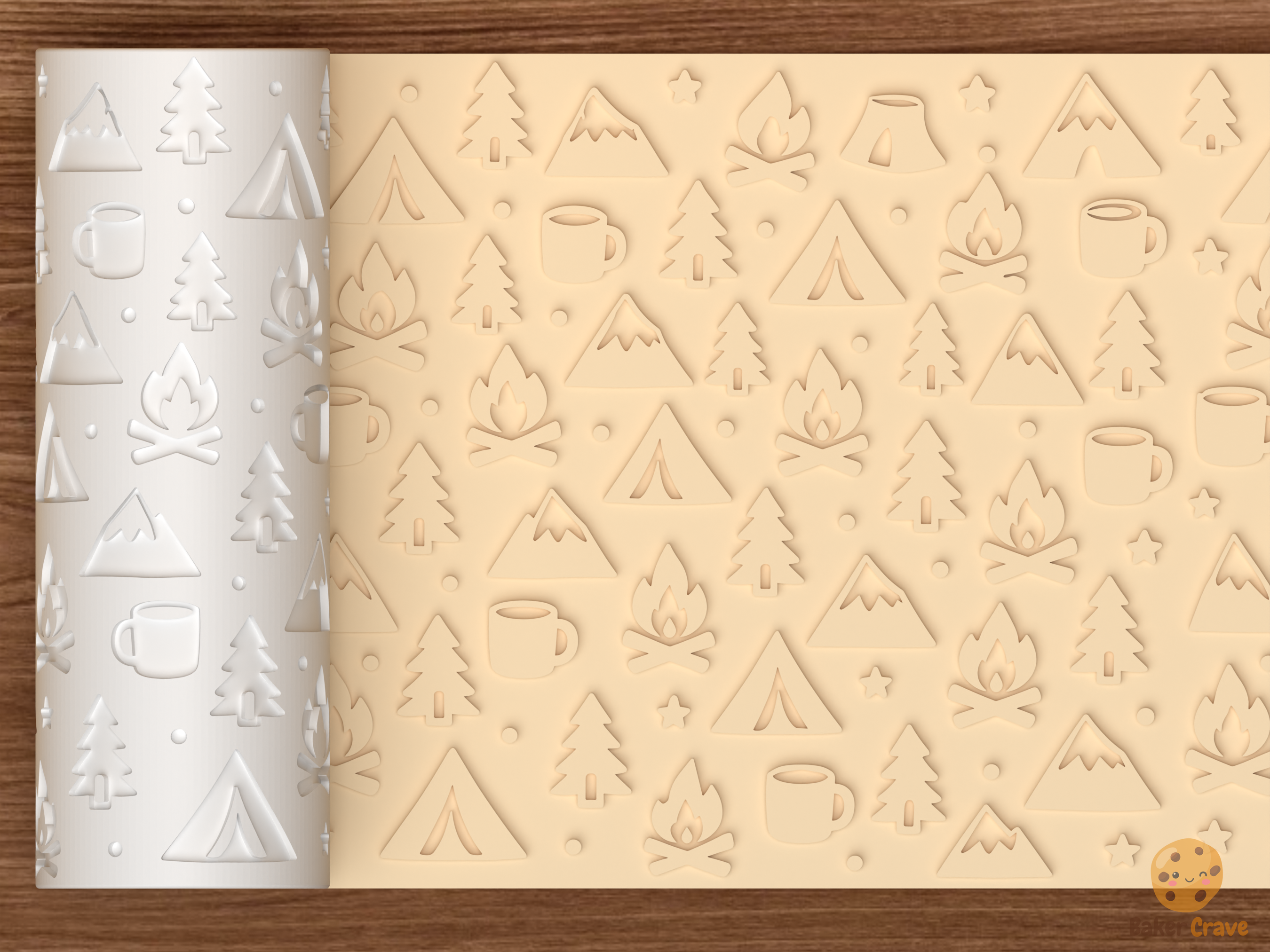 Camping Adventure Textured Roller STL File - 01 main photo emboss