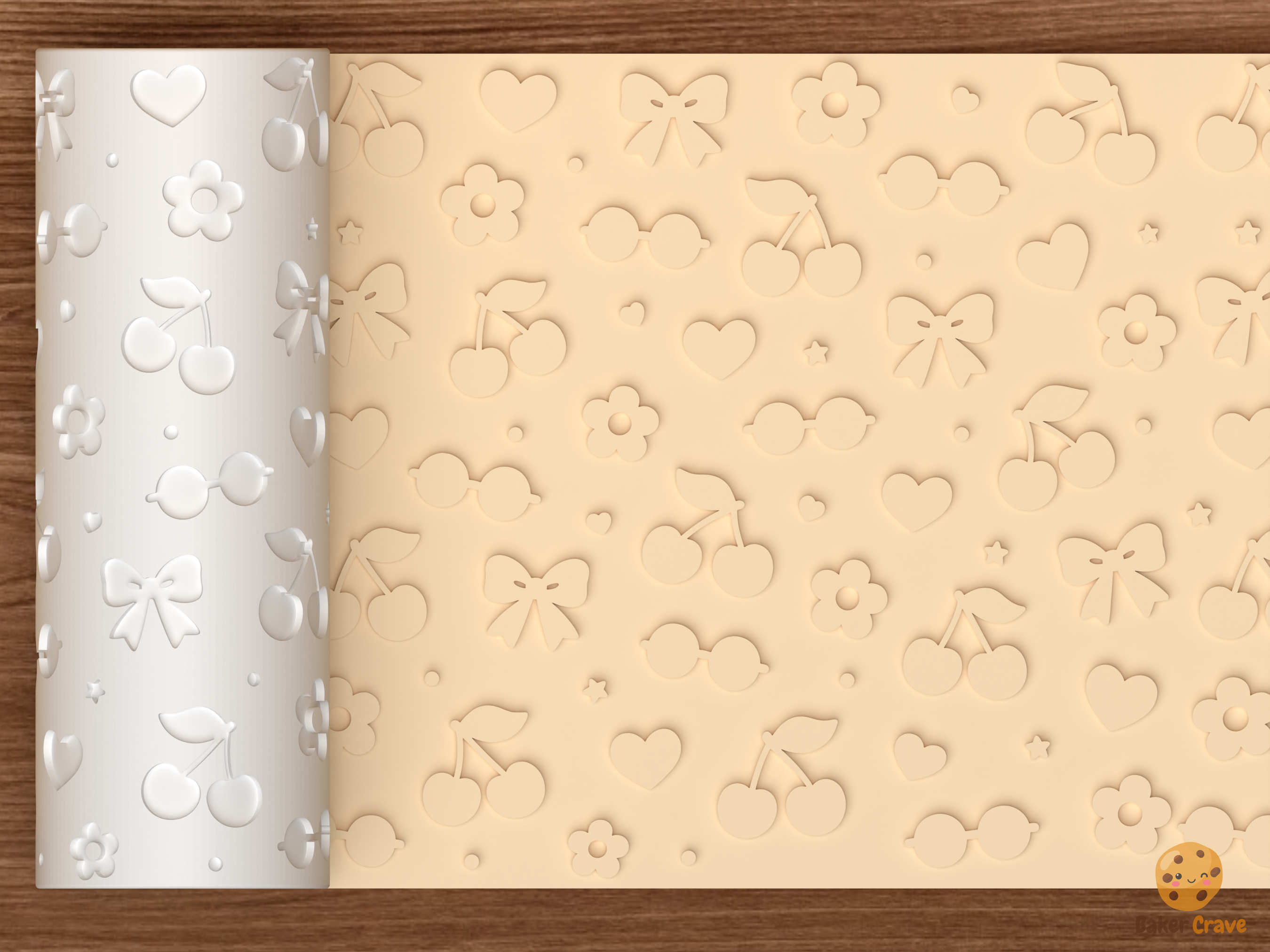 Cute Cherry Bow Textured Roller STL File - 01 main photo emboss