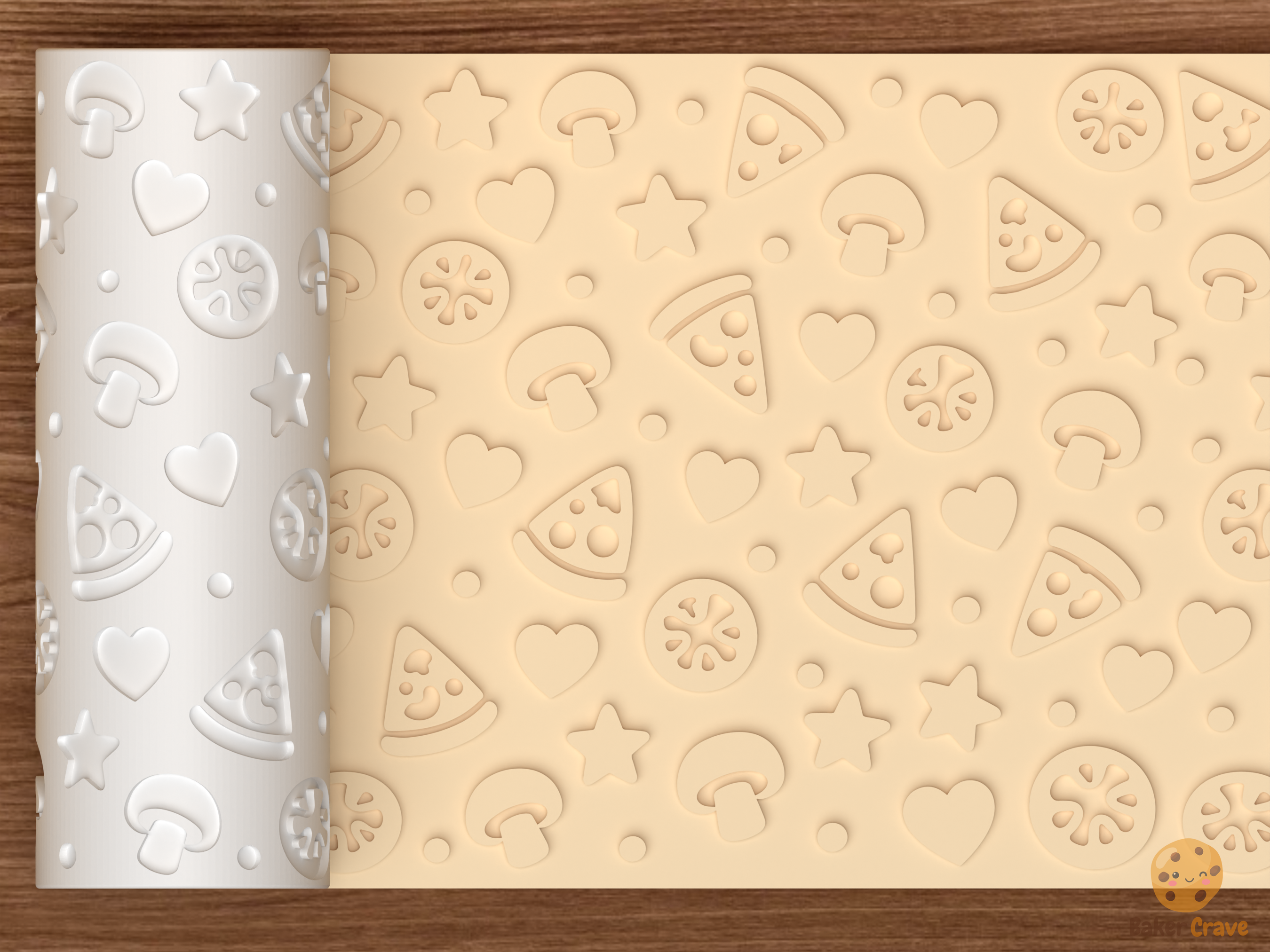 Pizza Party Textured Roller STL File - 01 main photo emboss